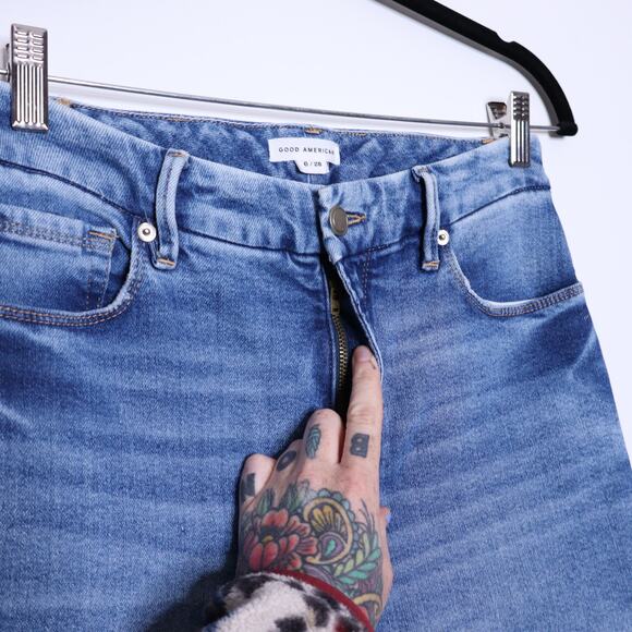 GOOD AMERICAN Good Classic Boot Jean Indigo412 High Rise Distressed Women's 6/28 - Picture 10 of 16